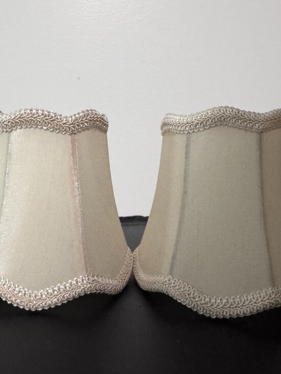 Other - Victorian Ivory Faux-Silk Chandelier Shades (Set of 2) w/Braided Trim, Brass,New